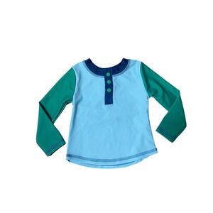 Mud Pie Aqua Blue Green Henley Rashguard Swim Shirt UPF 50+ Kids 6-9M NWT